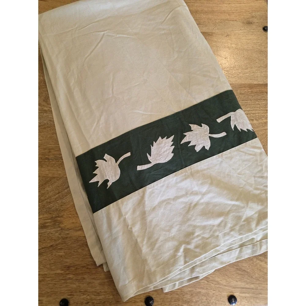 Williams Sonoma Tablecloth Fall Decor Beige Green Leaf Border 108x70